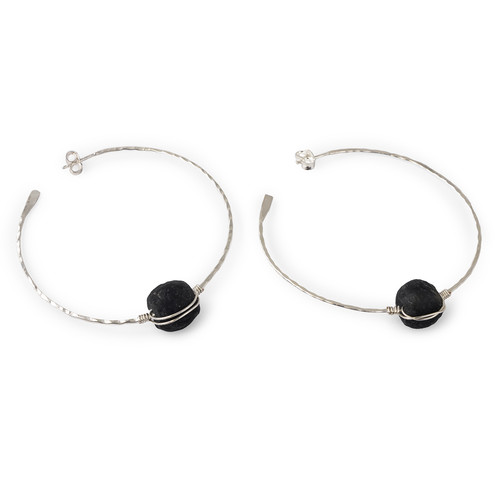 Evangeline Hoop Earrings Silver (Black)